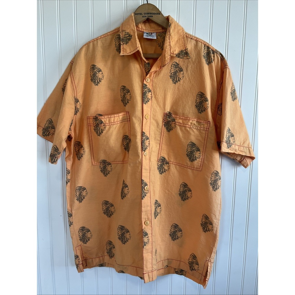 rum reggae hawaiian shirt mens M Orange Native Head Dress